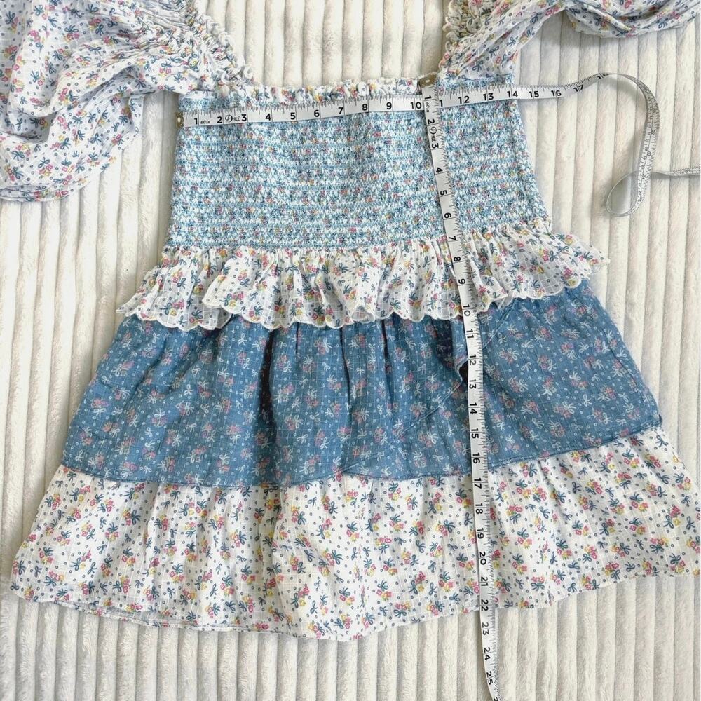 LoveShackFancy NWOT Shaw Large Blue Micro Mini Dress Floral Tiered Tunic - Picture 15 of 16